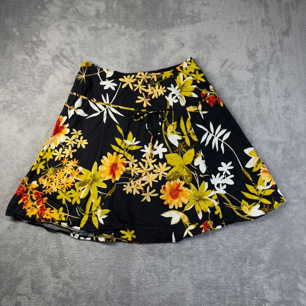 Mix Nouveau Skirt Womens 12 Yellow Black Floral Bold Midi Festive Print Boho